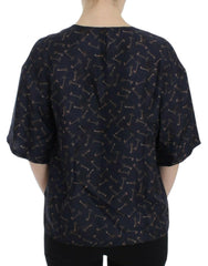Dolce & Gabbana Blue gold key print silk blouse -   -  Dolce & Gabbana.