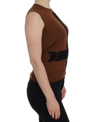 Dolce & Gabbana Brown Wool Black Lace Vest Sweater Top -   -  Dolce & Gabbana.