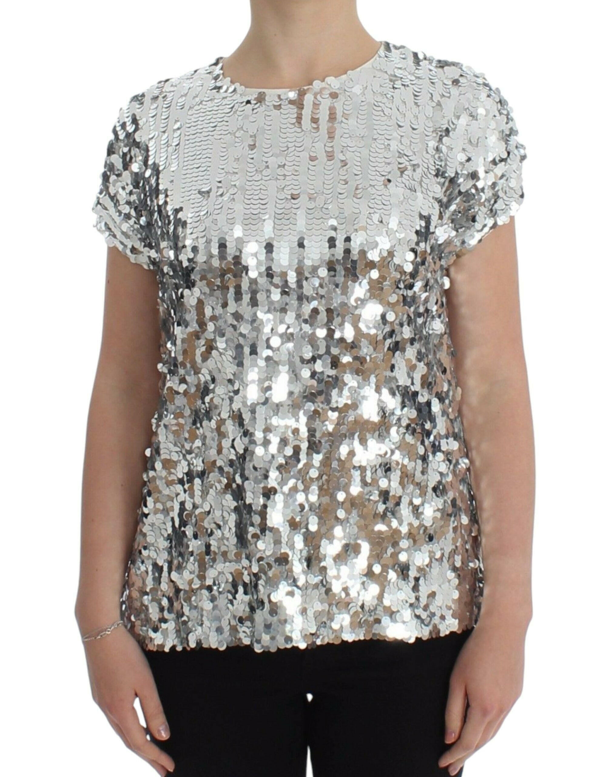 Dolce & Gabbana Silver Sequined Crewneck Blouse T-shirt Top -   -  Dolce & Gabbana.