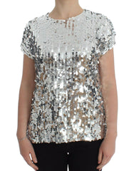 Dolce & Gabbana Silver Sequined Crewneck Blouse T-shirt Top -   -  Dolce & Gabbana.