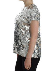 Dolce & Gabbana Silver Sequined Crewneck Blouse T-shirt Top -   -  Dolce & Gabbana.
