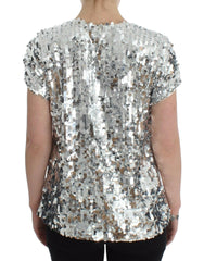 Dolce & Gabbana Silver Sequined Crewneck Blouse T-shirt Top -   -  Dolce & Gabbana.