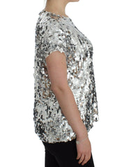 Dolce & Gabbana Silver Sequined Crewneck Blouse T-shirt Top -   -  Dolce & Gabbana.