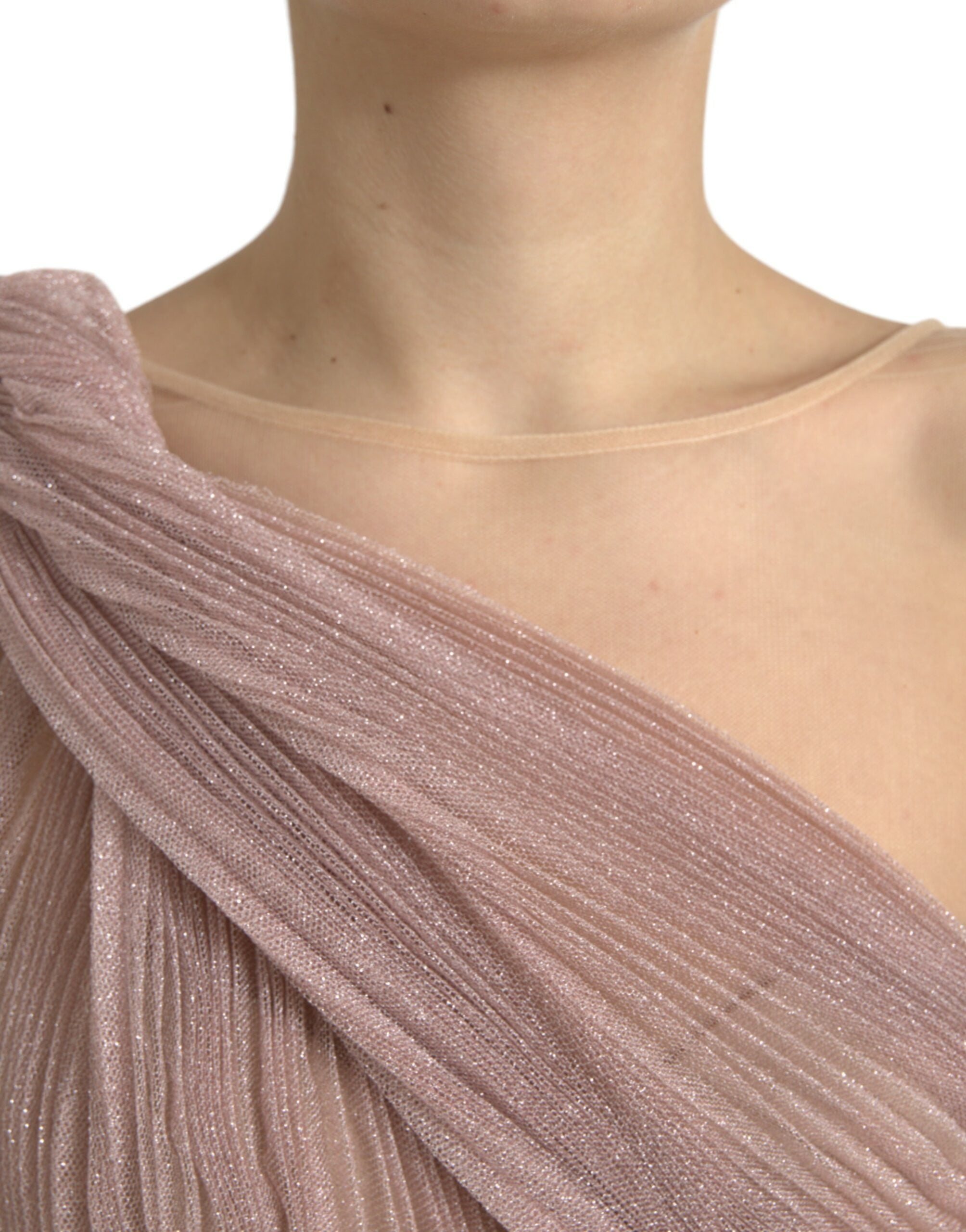 Dolce & Gabbana Pink One Shoulder Pleated Lame Tulle Dress -   -  Dolce & Gabbana. Dolce & Gabbana Pink One Shoulder Pleated Lame Tulle Dress -   -  Dolce & Gabbana.