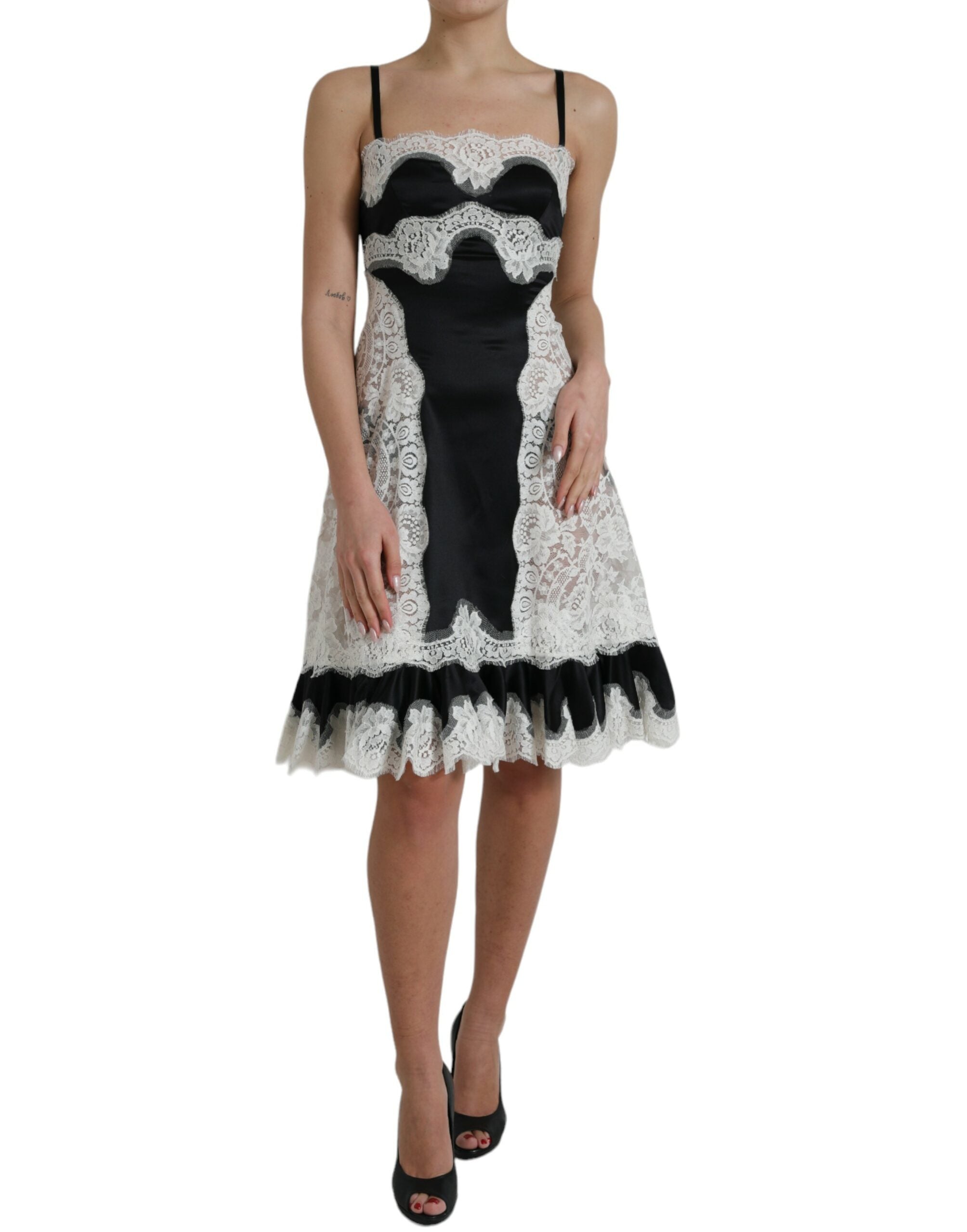 Dolce & Gabbana Black White Lace See Through A-Line Sleeveless Dress -   -  Dolce & Gabbana.
