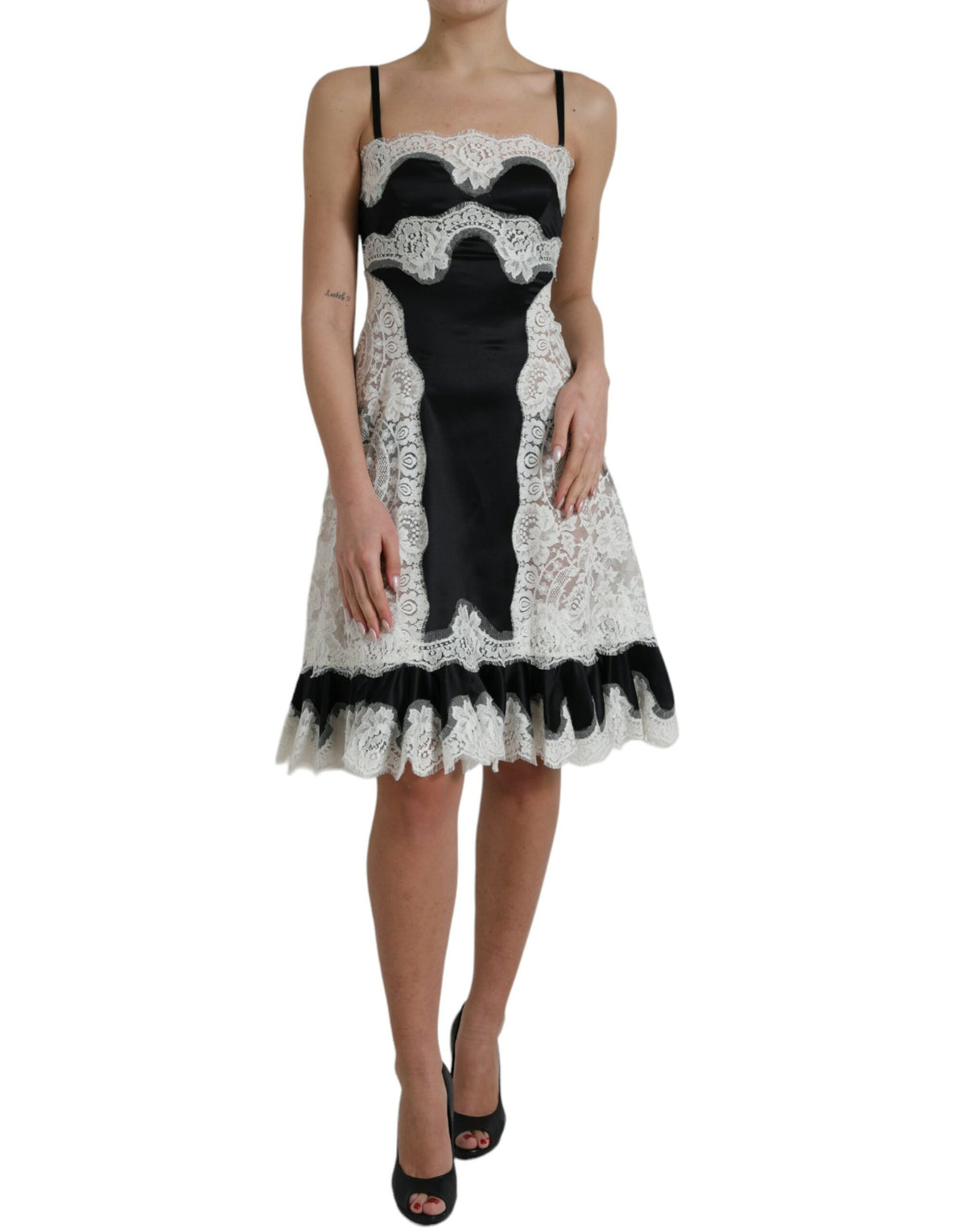 Dolce & Gabbana Black White Lace See Through A-Line Sleeveless Dress -   -  Dolce & Gabbana.