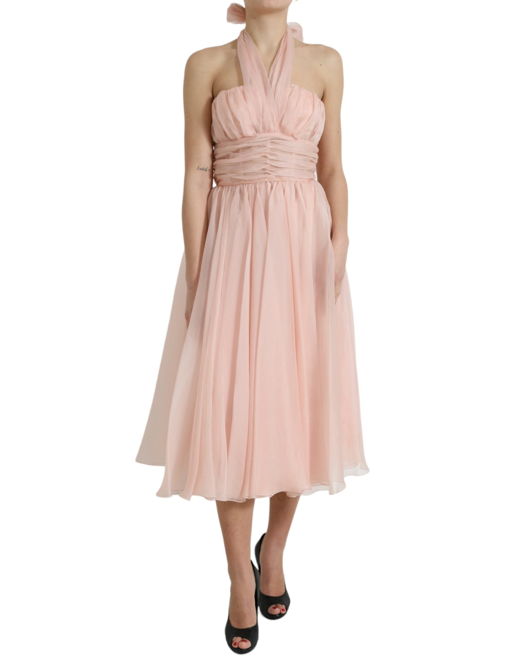 Dolce & Gabbana Pink Silk Chiffon Halter A-line Pleated Midi Dress -   -  Dolce & Gabbana.