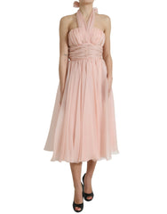 Dolce & Gabbana Pink Silk Chiffon Halter A-line Pleated Midi Dress -   -  Dolce & Gabbana.