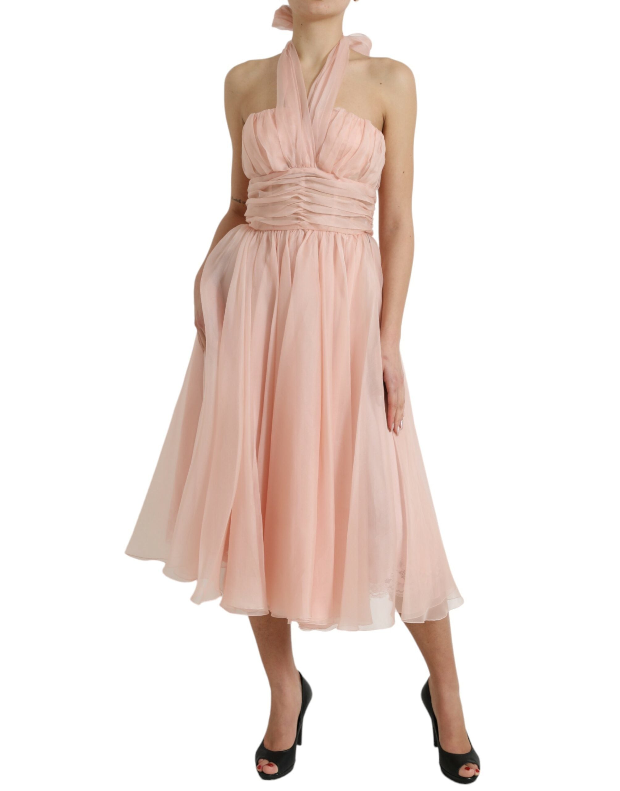 Dolce & Gabbana Pink Silk Chiffon Halter A-line Pleated Midi Dress -   -  Dolce & Gabbana. Dolce & Gabbana Pink Silk Chiffon Halter A-line Pleated Midi Dress -   -  Dolce & Gabbana.