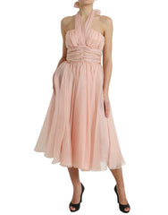 Dolce & Gabbana Pink Silk Chiffon Halter A-line Pleated Midi Dress -   -  Dolce & Gabbana.