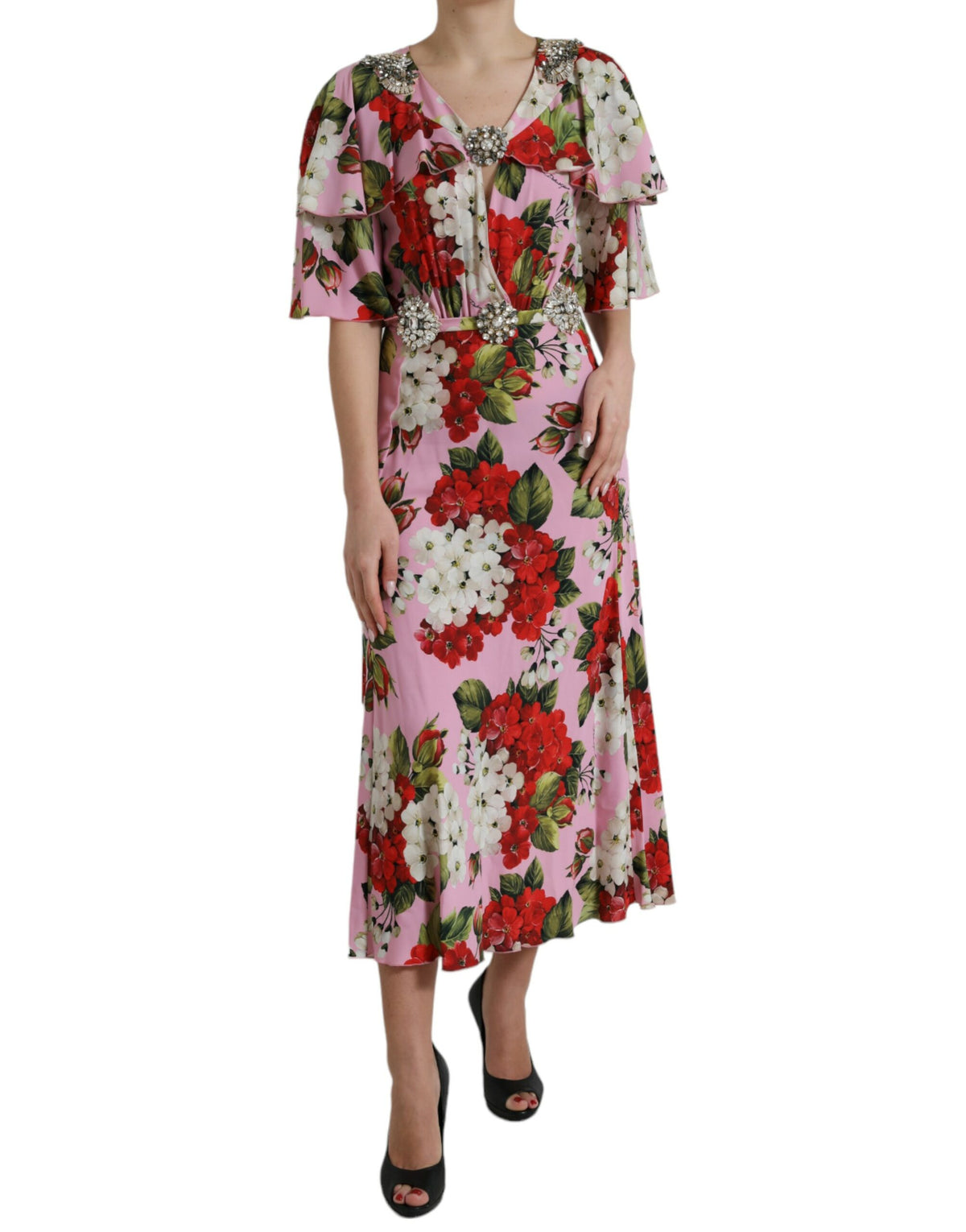 Dolce & Gabbana Multicolor Floral Crystal Embellished A-line Dress -   -  Dolce & Gabbana.