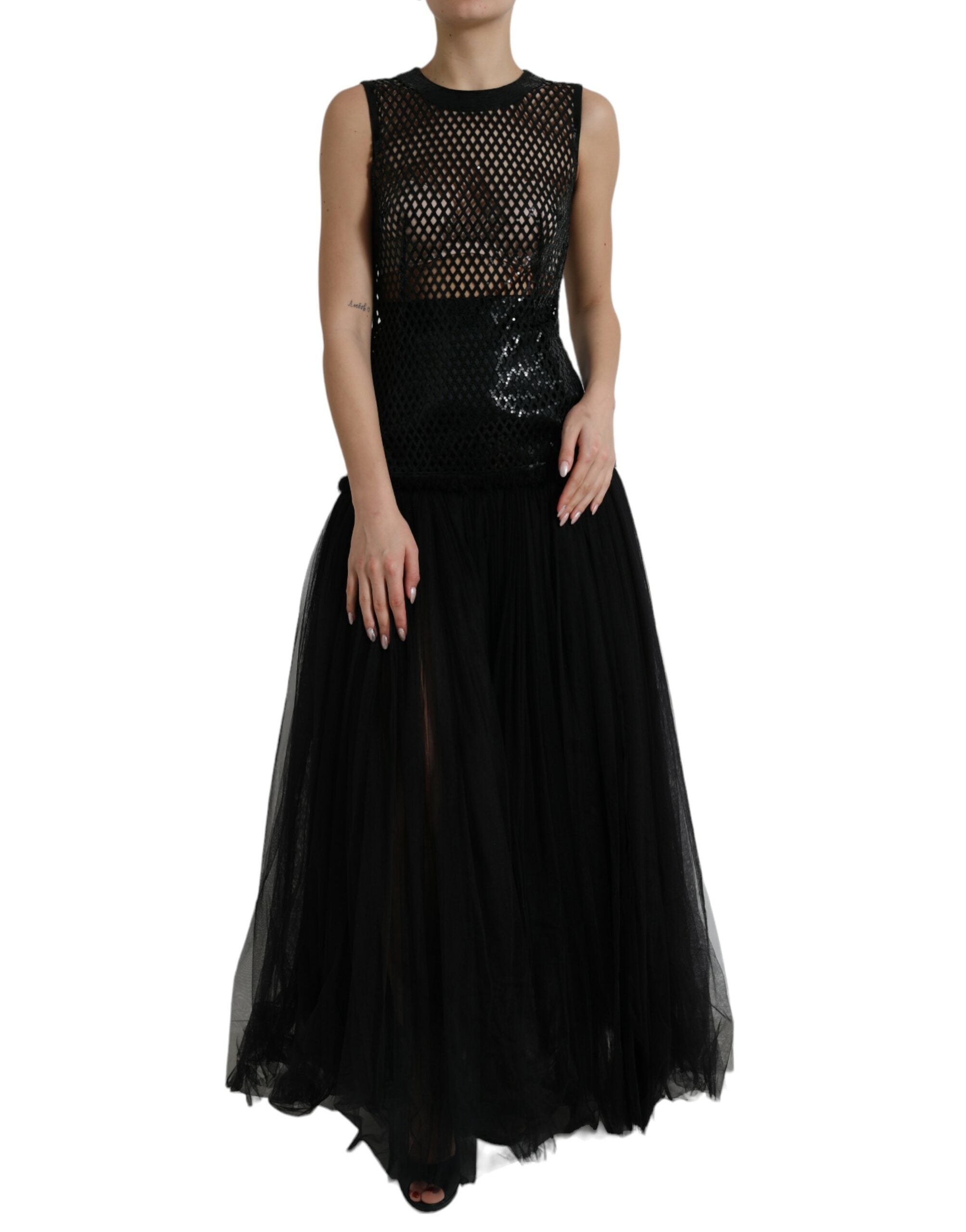 Dolce & Gabbana Black Sequined Sleeveless Mesh Layered Gown Dress -   -  Dolce & Gabbana.