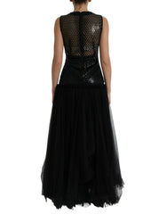 Dolce & Gabbana Black Sequined Sleeveless Mesh Layered Gown Dress -   -  Dolce & Gabbana.