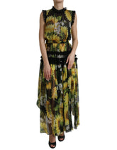 Dolce & Gabbana Black Sunflower A-line Pleated Maxi Dress -   -  Dolce & Gabbana.