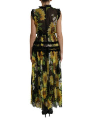 Dolce & Gabbana Black Sunflower A-line Pleated Maxi Dress -   -  Dolce & Gabbana.