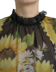 Dolce & Gabbana Black Sunflower A-line Pleated Maxi Dress -   -  Dolce & Gabbana.