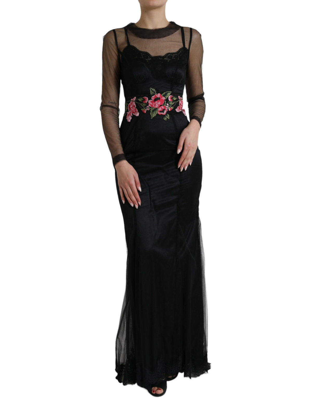 Dolce & Gabbana Black Floral Embroidery Mesh Tulle Gown Dress -   -  Dolce & Gabbana.