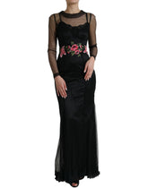 Dolce & Gabbana Black Floral Embroidery Mesh Tulle Gown Dress -   -  Dolce & Gabbana.