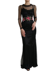 Dolce & Gabbana Black Floral Embroidery Mesh Tulle Gown Dress -   -  Dolce & Gabbana.