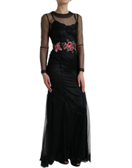 Dolce & Gabbana Black Floral Embroidery Mesh Tulle Gown Dress -   -  Dolce & Gabbana.