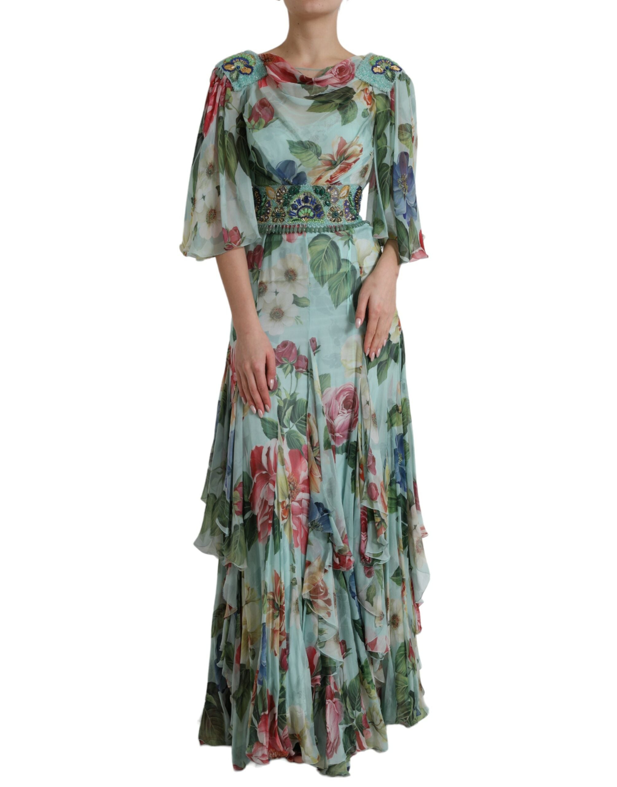 Dolce & Gabbana Blue Floral Print Tiered Long Maxi Dress -   -  Dolce & Gabbana.