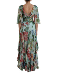 Dolce & Gabbana Blue Floral Print Tiered Long Maxi Dress -   -  Dolce & Gabbana.