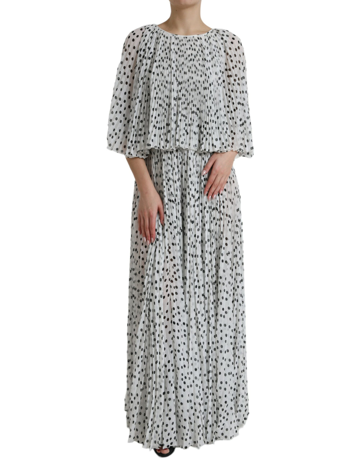 Dolce & Gabbana White Polka Dot A-line Pleated Maxi Dress -   -  Dolce & Gabbana.
