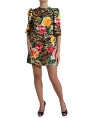 Dolce & Gabbana Multicolor Tiger Floral Print Shift Mini Dress -   -  Dolce & Gabbana.