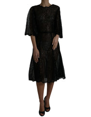 Dolce & Gabbana Black Floral Lace Sheer A-line Midi Dress -   -  Dolce & Gabbana.