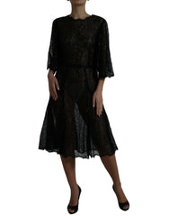 Dolce & Gabbana Black Floral Lace Sheer A-line Midi Dress -   -  Dolce & Gabbana.