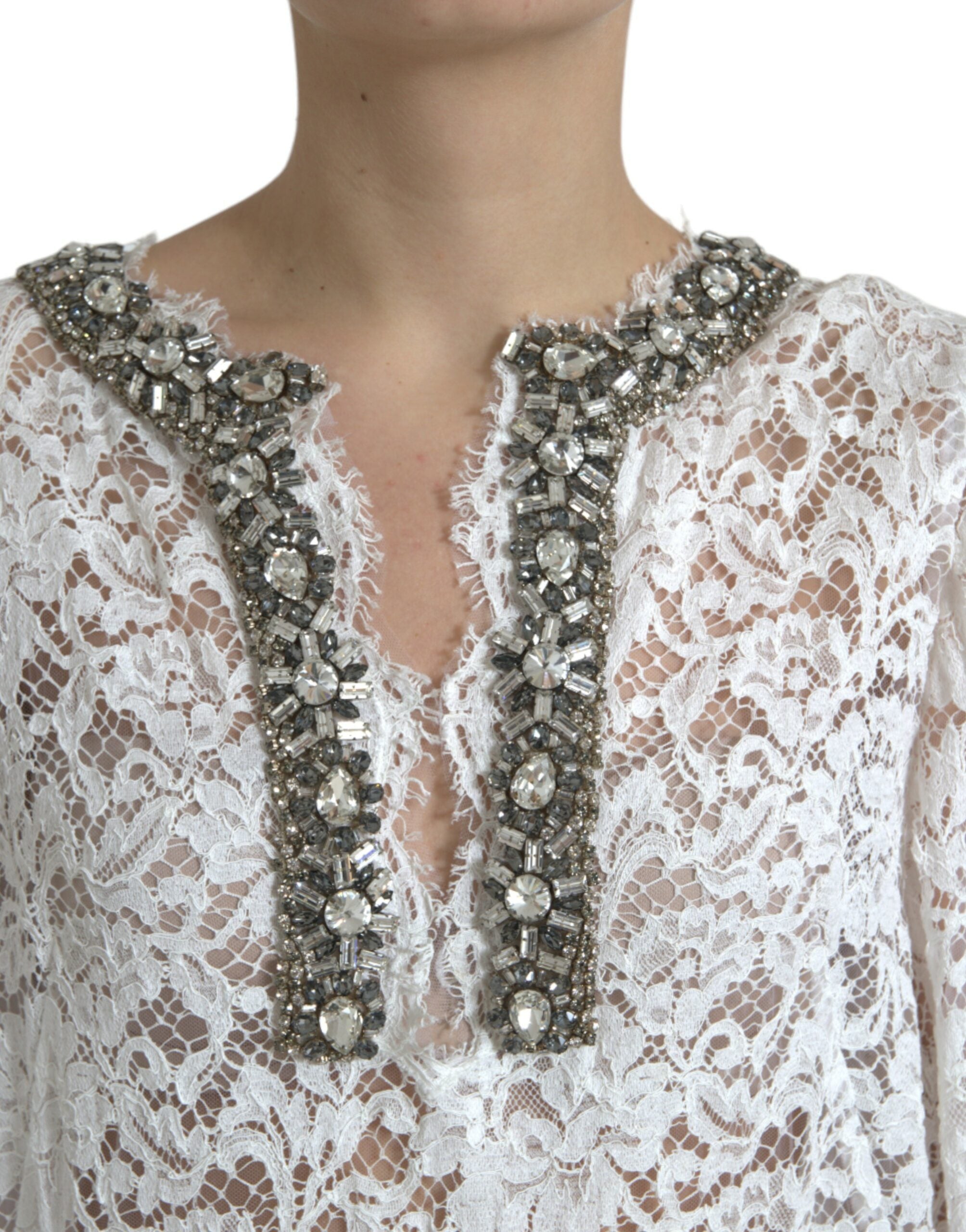 Dolce & Gabbana White Lace Crystal Embellished Shift Dress -   -  Dolce & Gabbana. Dolce & Gabbana White Lace Crystal Embellished Shift Dress -   -  Dolce & Gabbana.