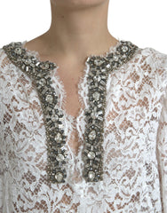 Dolce & Gabbana White Lace Crystal Embellished Shift Dress -   -  Dolce & Gabbana.