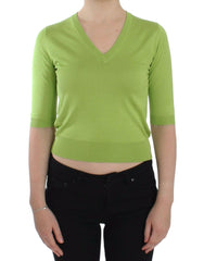 Dolce & Gabbana Green Wool V-neck Pullover Sweater Top -   -  Dolce & Gabbana.