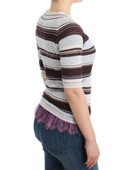 Ermanno Scervino Striped Lace V-Neck Short Sleeve Top Sweater - - Ermanno Scervino.