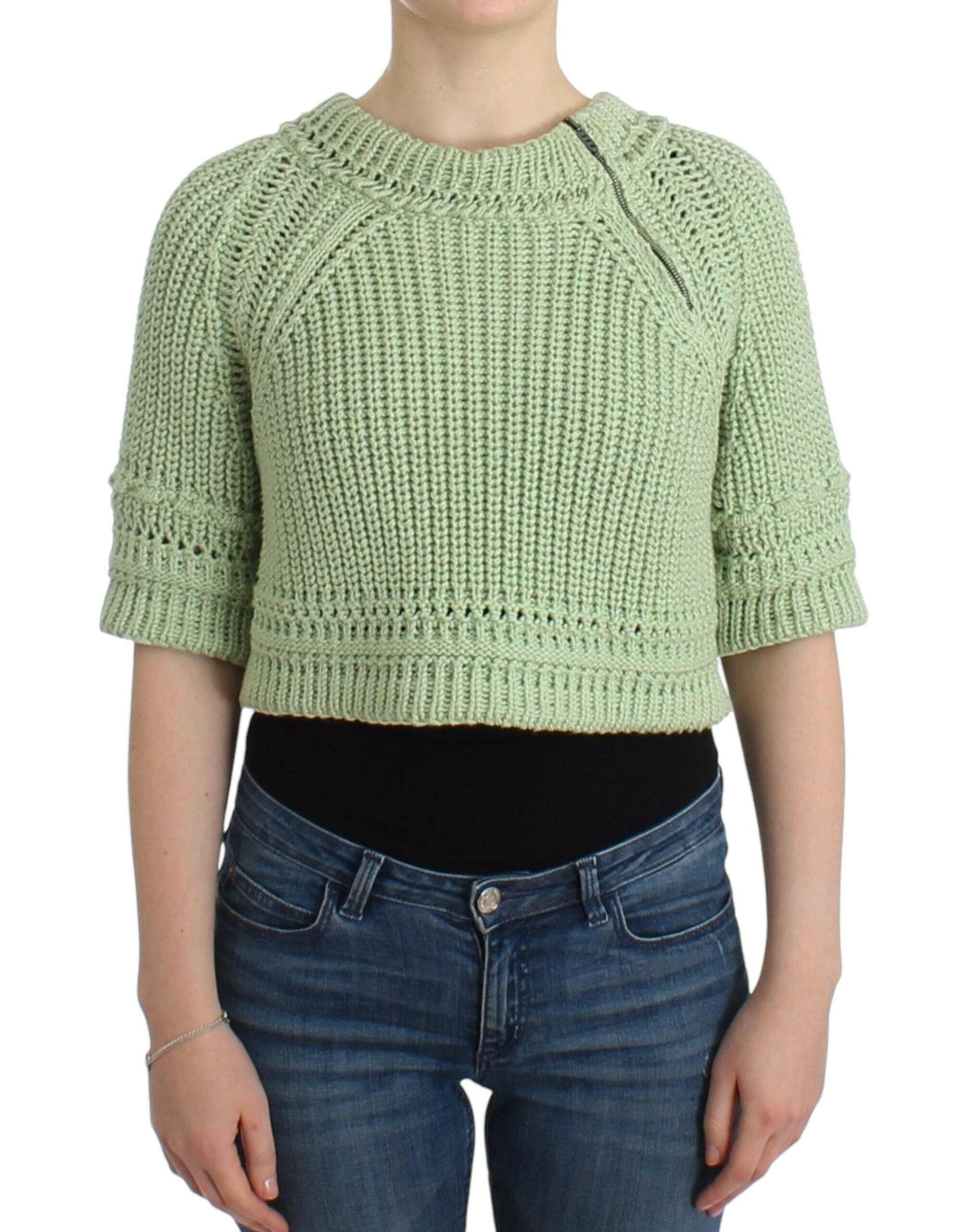 Ermanno Scervino Green Cropped Knit Sweater Knitted Jumper -   -  Ermanno Scervino.
