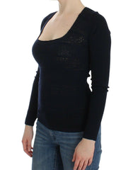 Ermanno Scervino Blue Knitted Wool Stretch Sweater Top -   -  Ermanno Scervino.