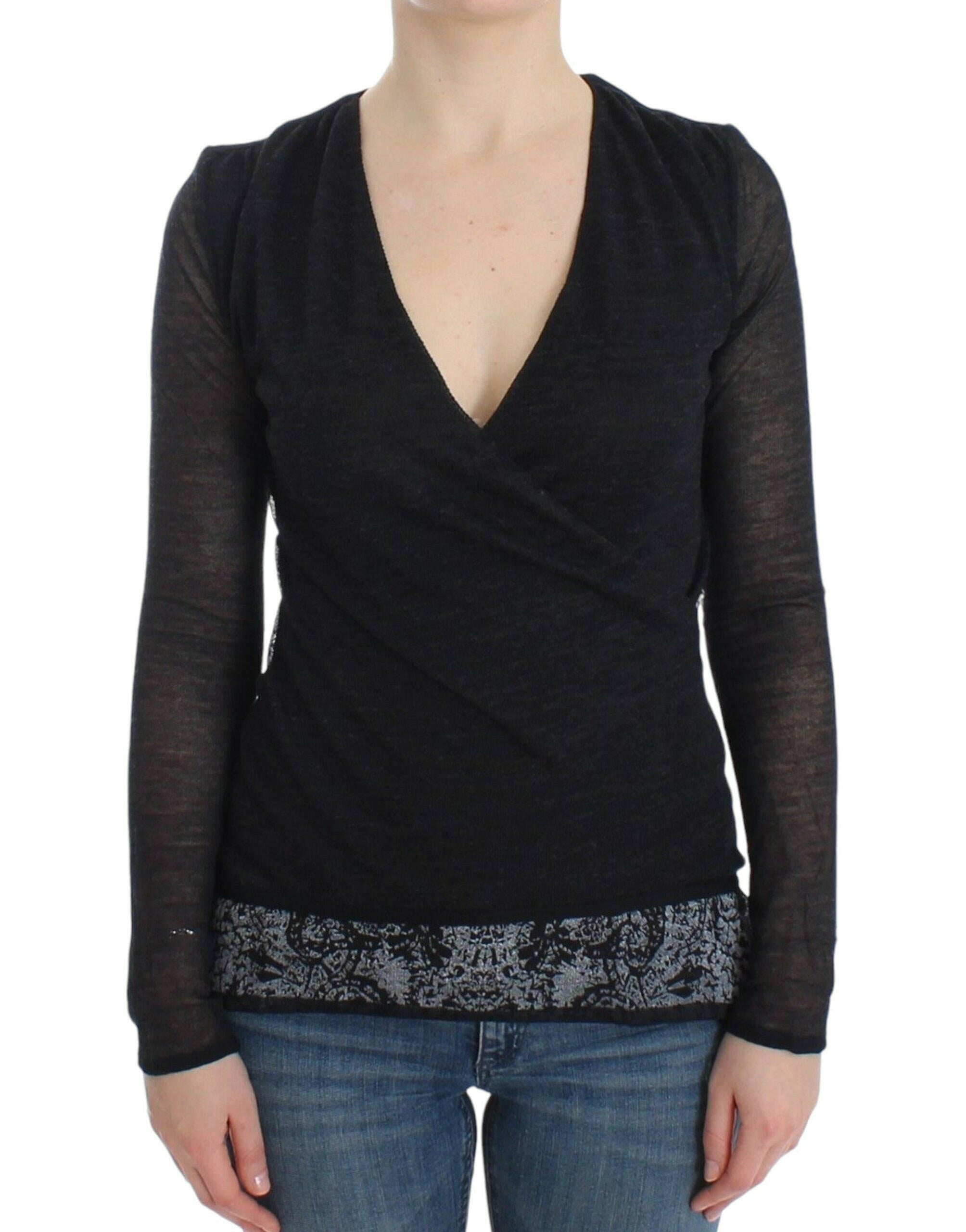 Ermanno Scervino Black Wool Blend Stretch Long Sleeve Sweater -   -  Ermanno Scervino.
