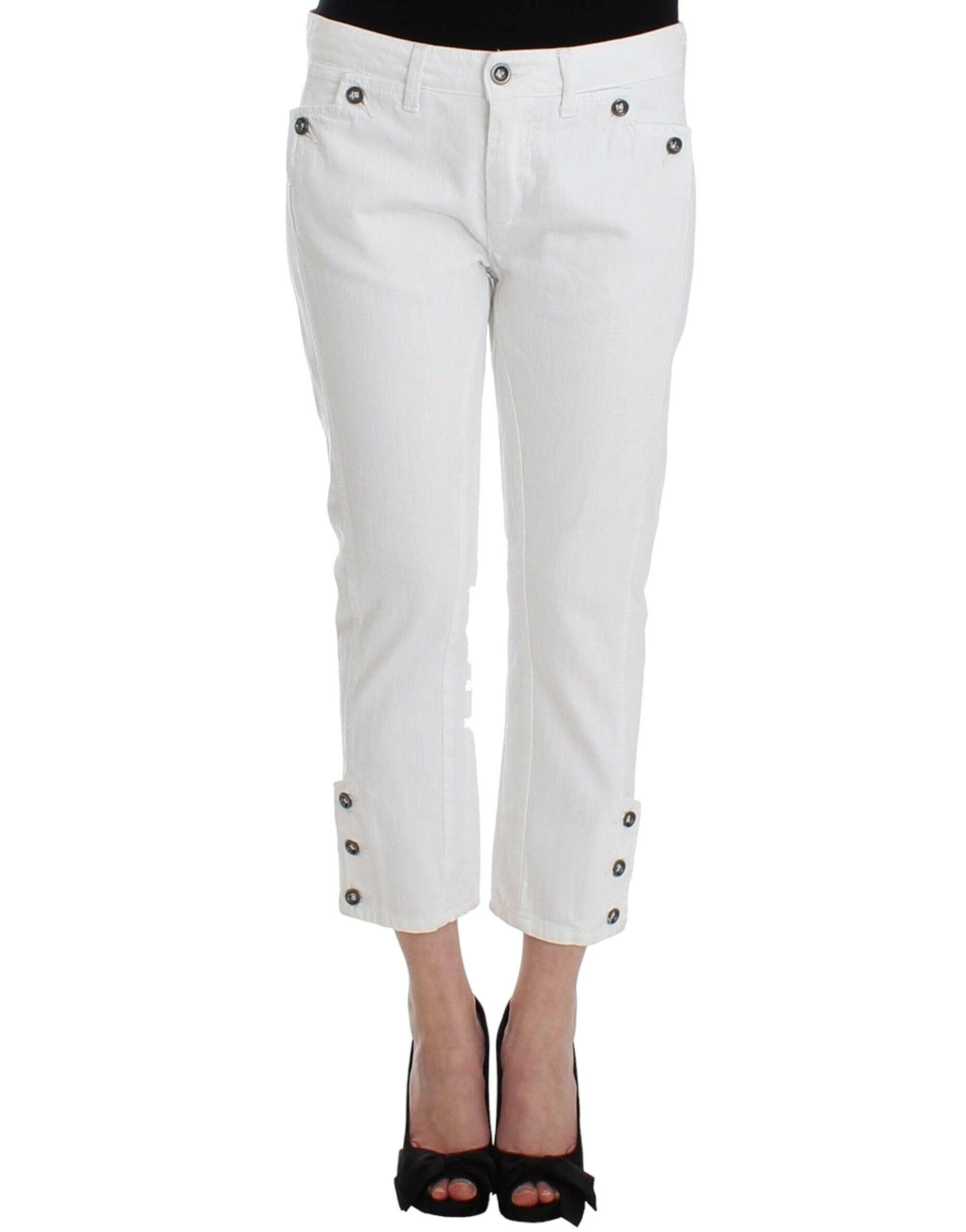 Ermanno Scervino White Cropped Jeans Denim Pants Branded Capri -   -  Ermanno Scervino.