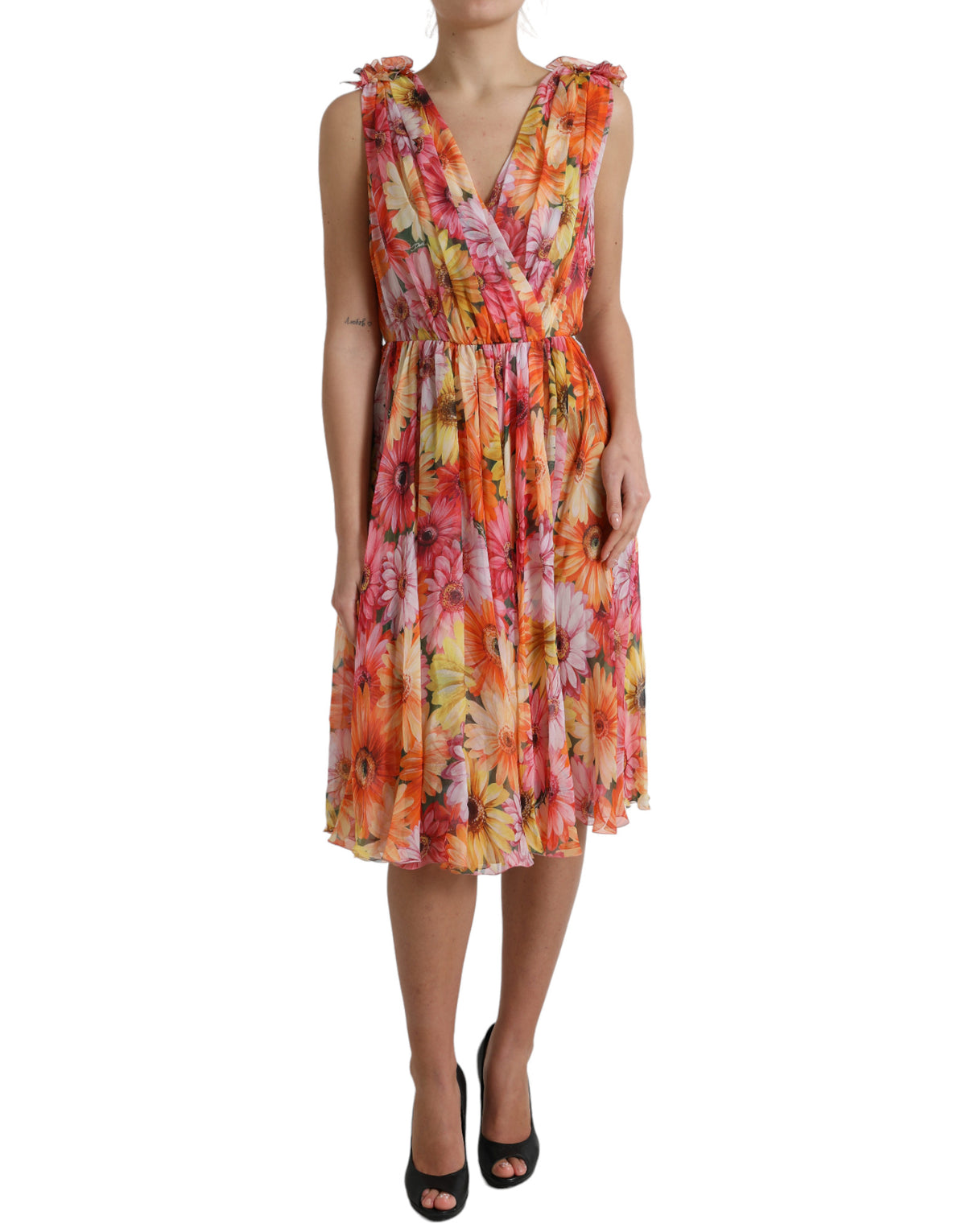 Dolce & Gabbana Multicolor Sunflower Print Silk Midi Dress -   -  Dolce & Gabbana.