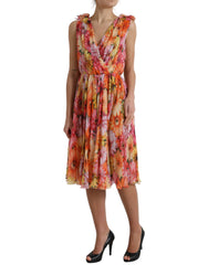 Dolce & Gabbana Multicolor Sunflower Print Silk Midi Dress -   -  Dolce & Gabbana.