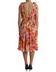 Dolce & Gabbana Multicolor Sunflower Print Silk Midi Dress -   -  Dolce & Gabbana.