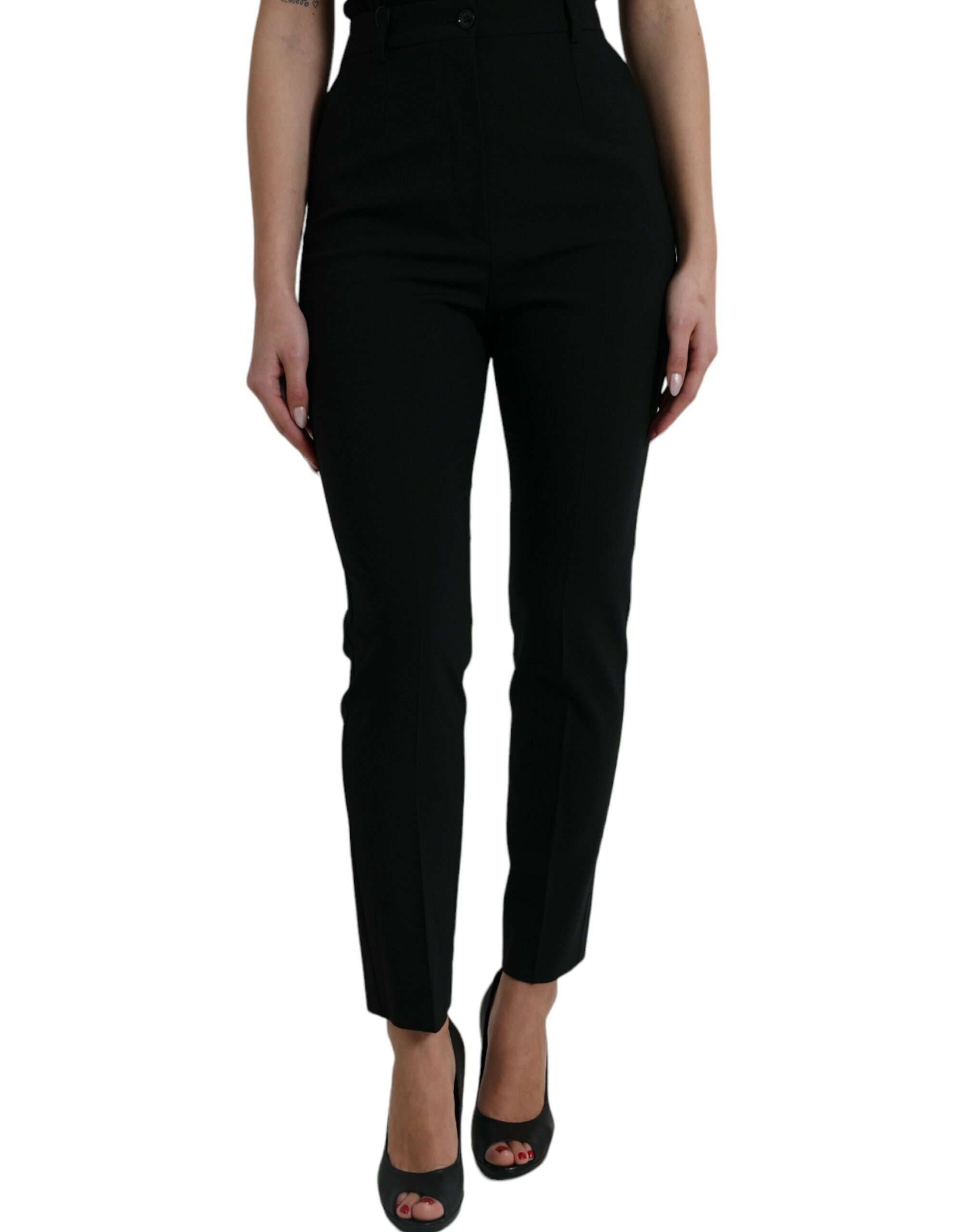 Dolce & Gabbana Black Wool High Waist Tapered Pants -   -  Dolce & Gabbana.