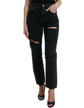 Dolce & Gabbana Black Cotton High Waist Tattered Denim Jeans -   -  Dolce & Gabbana.