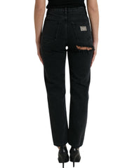 Dolce & Gabbana Black Cotton High Waist Tattered Denim Jeans -   -  Dolce & Gabbana.