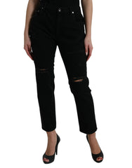 Dolce & Gabbana Black Cotton High Waist Tattered Denim Jeans -   -  Dolce & Gabbana.