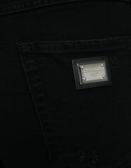 Dolce & Gabbana Black Cotton High Waist Tattered Denim Jeans -   -  Dolce & Gabbana.