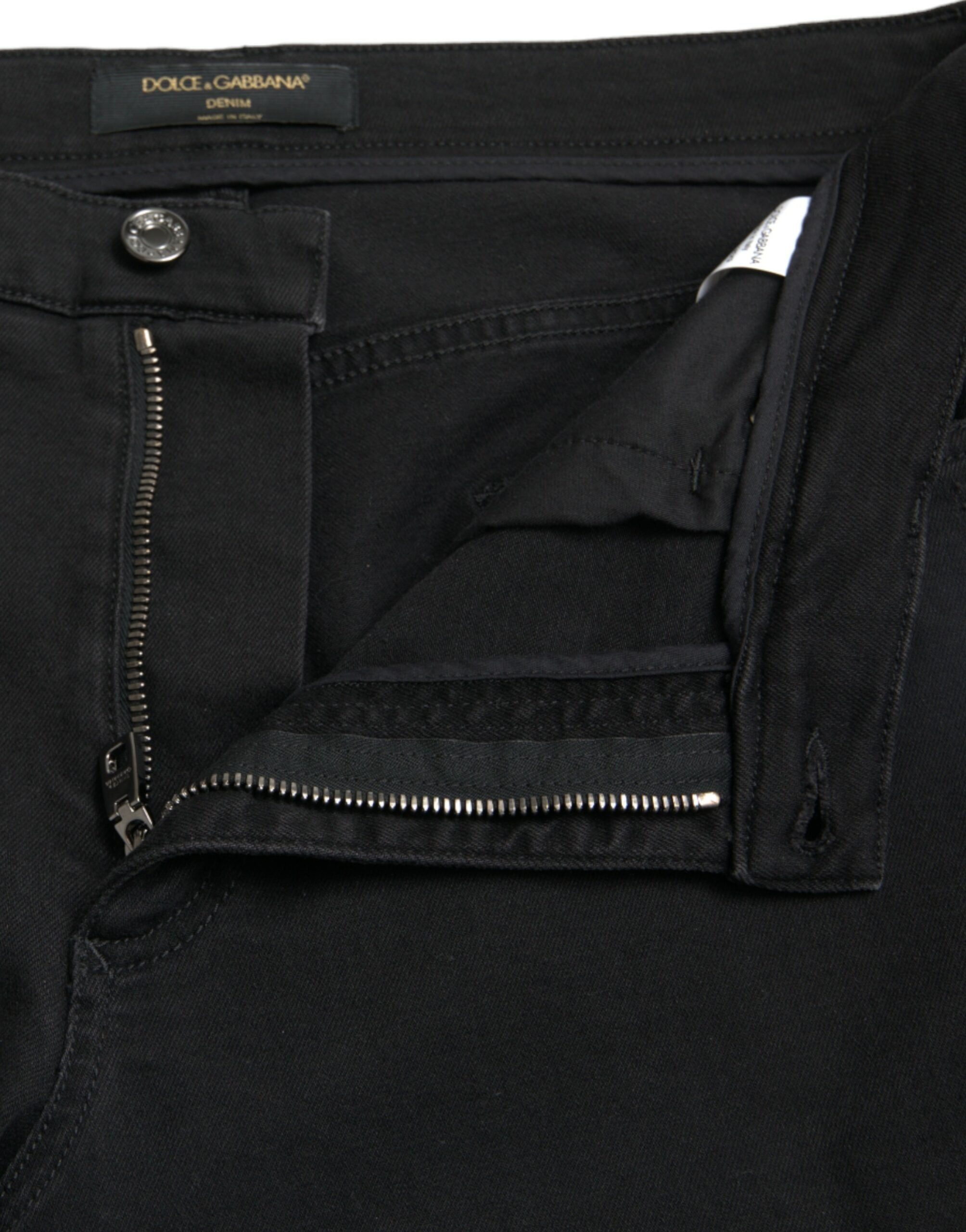 Dolce & Gabbana Black Cotton High Waist Tattered Denim Jeans -   -  Dolce & Gabbana. Dolce & Gabbana Black Cotton High Waist Tattered Denim Jeans -   -  Dolce & Gabbana.