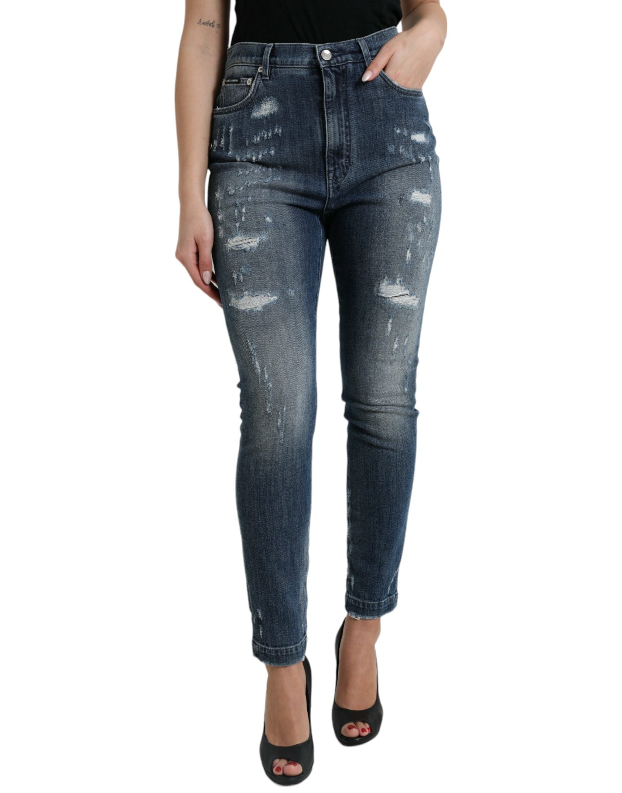 Dolce & Gabbana Dark Blue Distressed GRACE Skinny Denim Jeans -   -  Dolce & Gabbana.