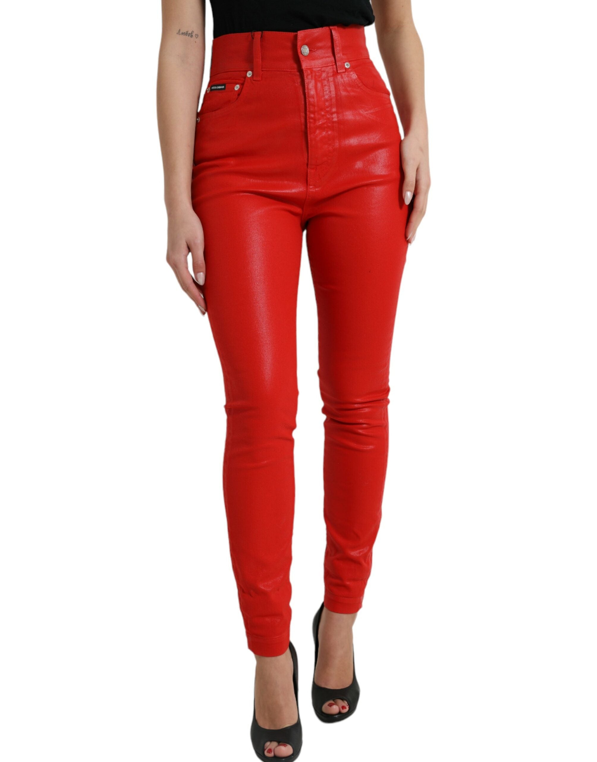 Dolce & Gabbana Red Cotton High Waist Skinny Denim Jeans -   -  Dolce & Gabbana.