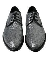 Dolce & Gabbana Silver Sequined Lace Up Men Derby Dress Shoes -   -  Dolce & Gabbana.